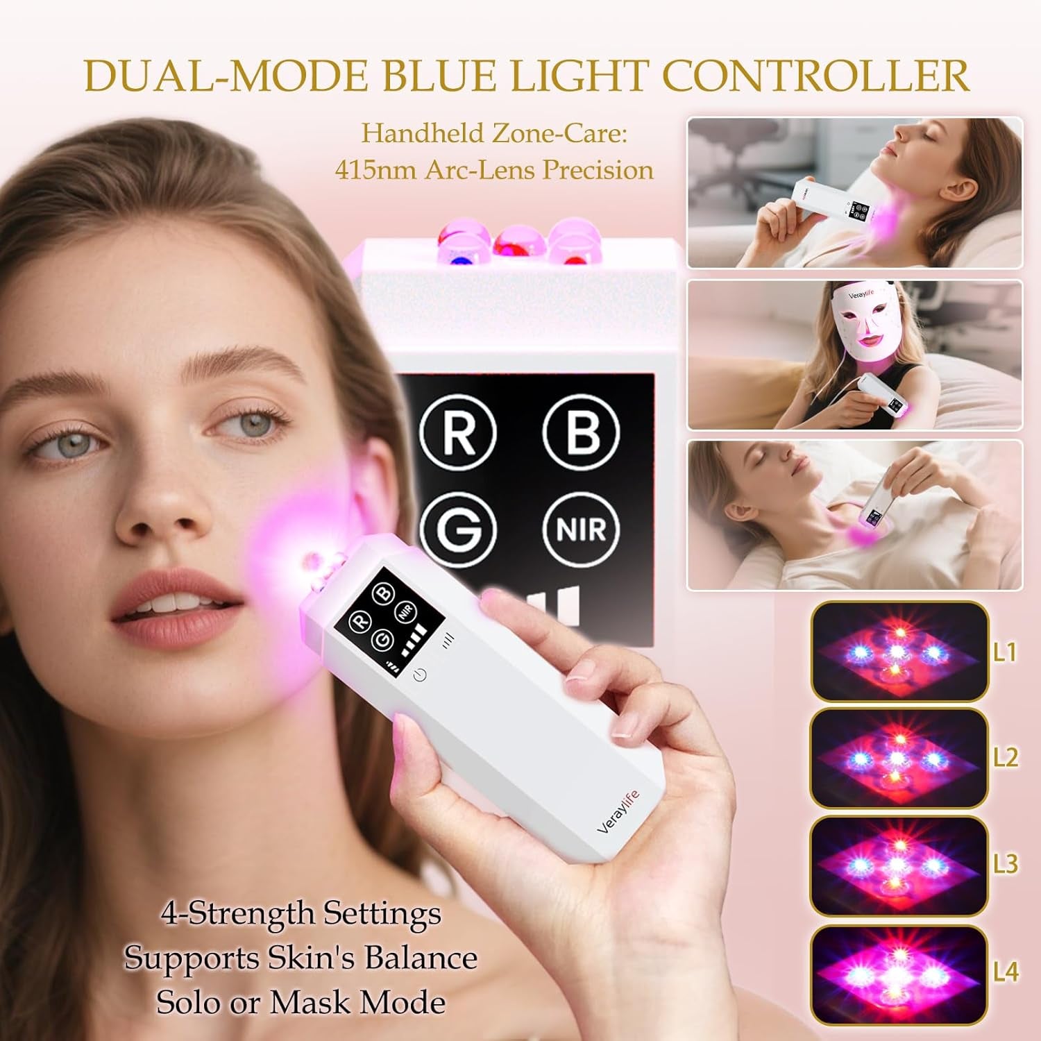 Red Light Therapy Mask for Face, LED Facial Mask, Skin Care Light with near Infrared 850Nm & Adjustable Blue Light, Portable Home Device with 7 Colors & 8 Modes, 432 Beads Pro Leds