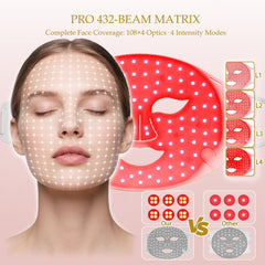Red Light Therapy Mask for Face, LED Facial Mask, Skin Care Light with near Infrared 850Nm & Adjustable Blue Light, Portable Home Device with 7 Colors & 8 Modes, 432 Beads Pro Leds