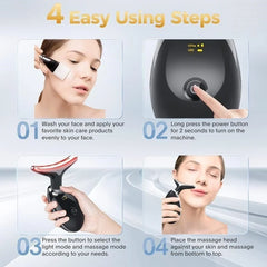 7LED Color Vibrating Neck Device Beauty Gift, Neck and Face Skin Massager, 1 Piece Set Portable Usb Charging, Electric Facial Ma
