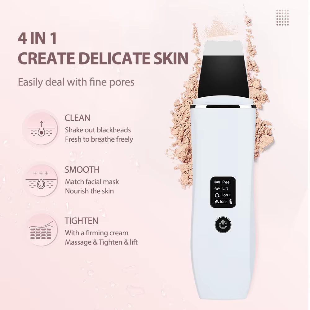 Ultrasonic Skin Scrubber Peeling Shovel EMS Ion Deep Face Cleaning Blackhead Remover Facial Lifting Peeling Shovel Face Massager